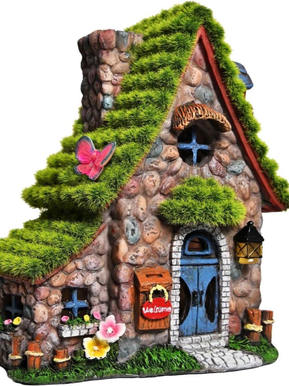 Resin Fairy House Statues with Solar Powered Lights, Funny Garden Sculptures wit